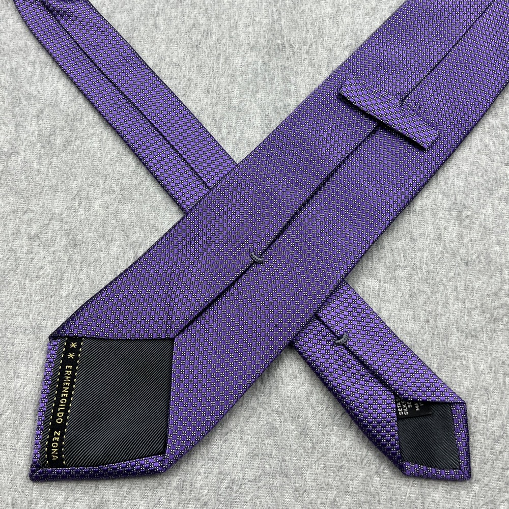 Ermenegildo Zegna Tie Mens Purple Mini Floral Check 100% Silk Italy Made Luxury